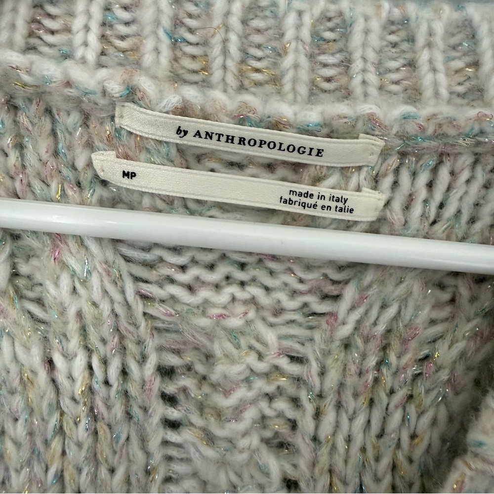 Anthropologie V- Neck Drama Rainbow Metallic Cable Knit Sweater - Picture 8 of 11